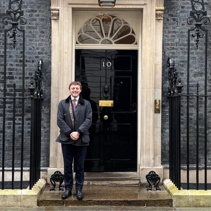 Harrison Gorst standing outside No 10 Downing Street 